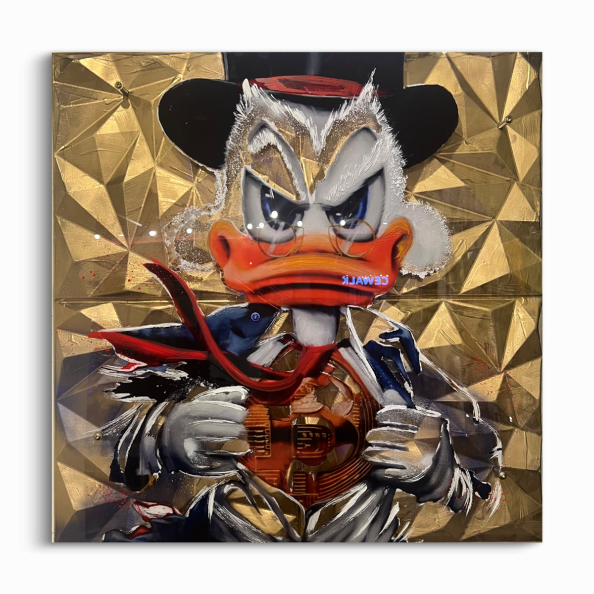 Golden Bitcoin Duck - 100 x 100 cm
